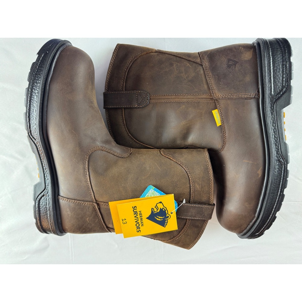 Herman Survivors Plower Steel Toe Waterproof Work Boots Mens 13 Brown Leather